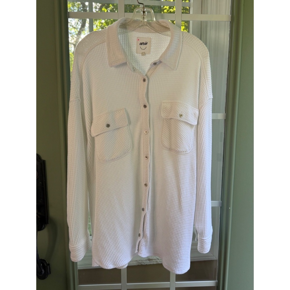 BIBI White Waffle Knit Button Front Shirt Size XL